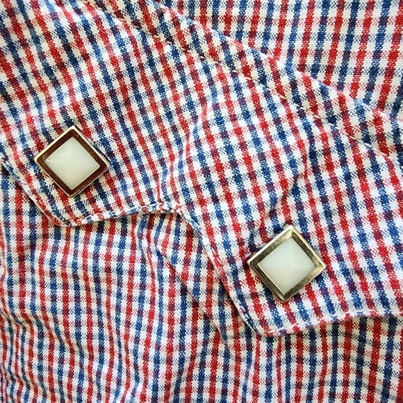 Rough Stock Western Shirt XL Red Blue Plaid Pearlized Snaps USA Patriotic EUC - Picture 3 of 13